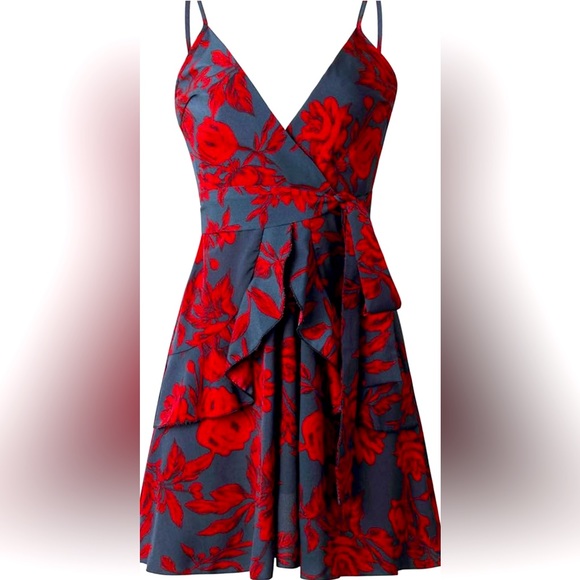 RED/GREY RUFFLE DRESS - Picture 1 of 3